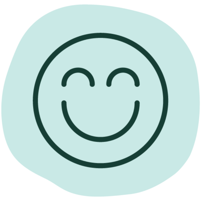 Smiley face mood icon symbolizing happiness and emotional balance. Represents JostArriba mushroom coffee, a brain boosting coffee alternative with adaptogens and nootropics that uplift mood, reduce stress, and support calm energy.