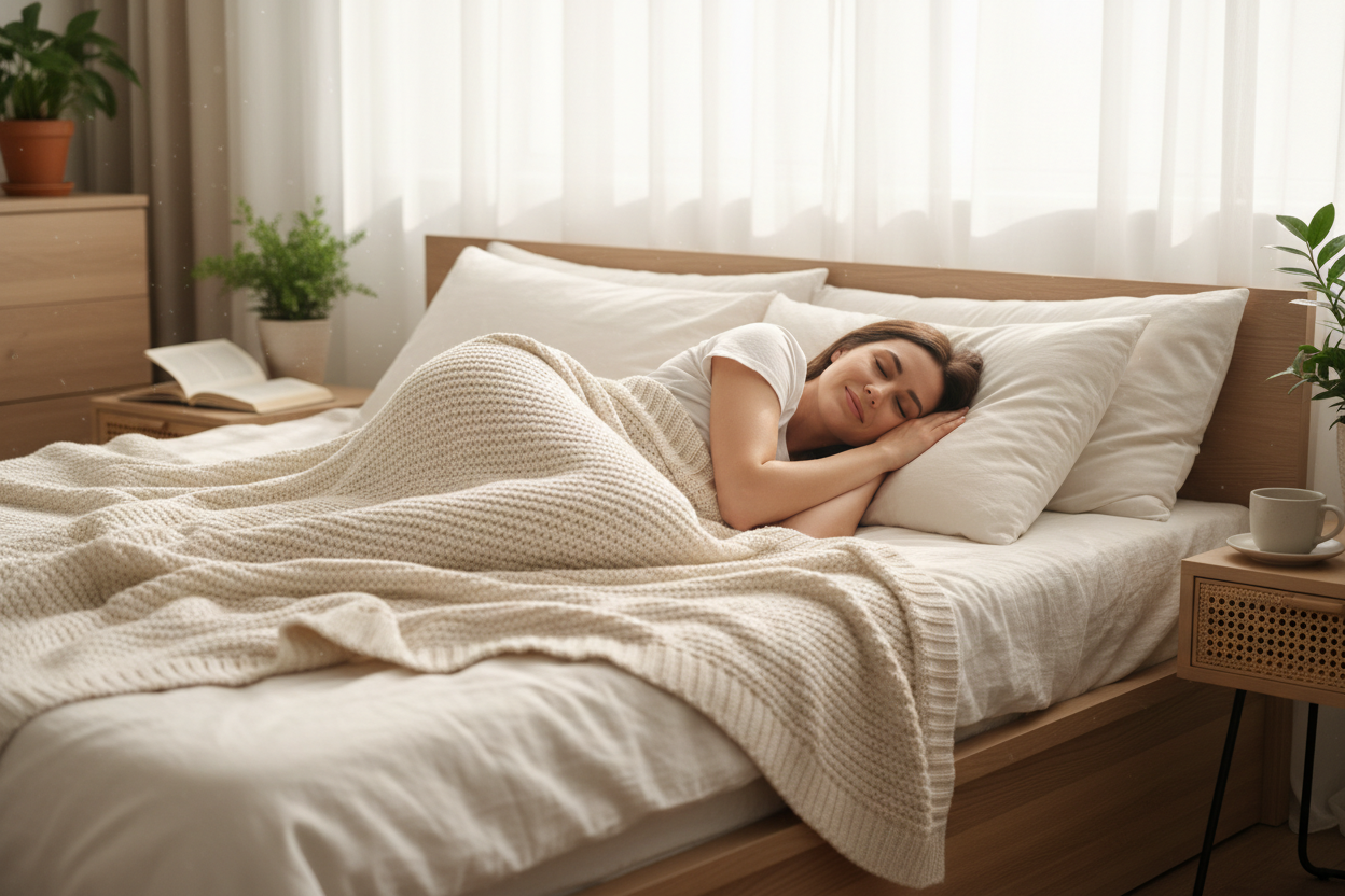 a woman sleeping comfortably